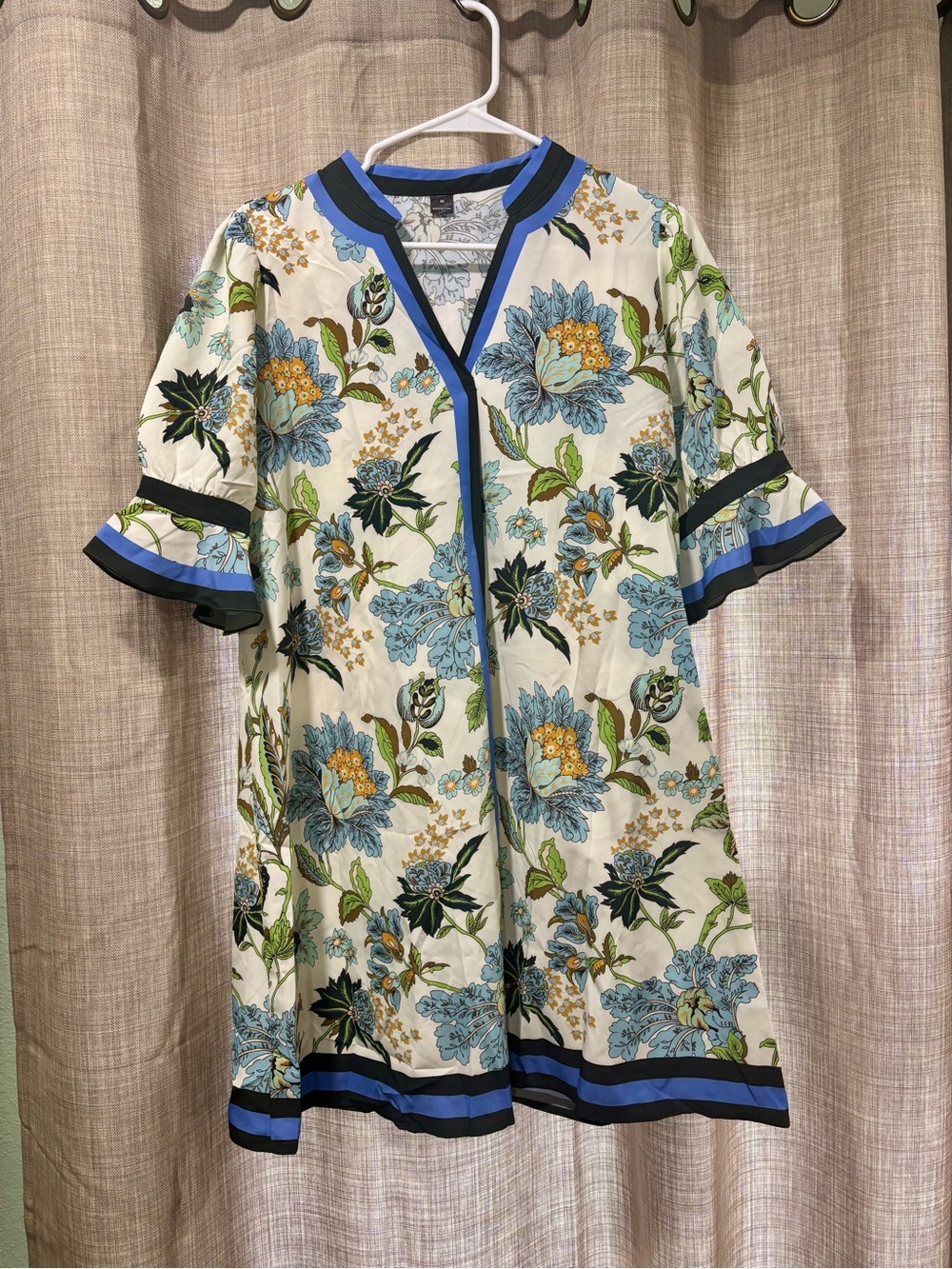 SHEIN Cream Dress with Blue and Green Floral Print